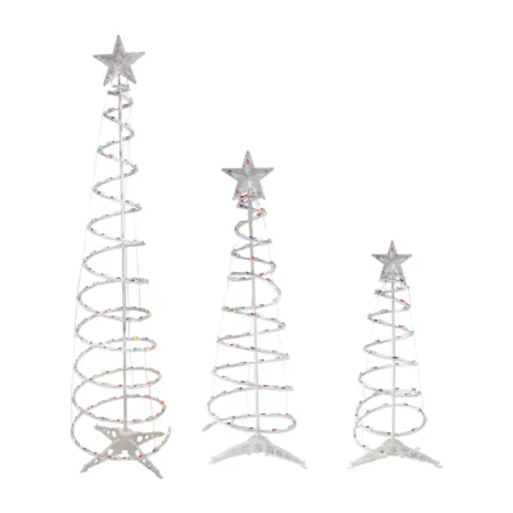 Set of 3 Lighted Multi-Color Spiral Christmas Trees - 3' 4' and 6'