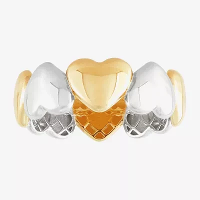 Womens 8.5MM 10K Two Tone Gold Heart Band