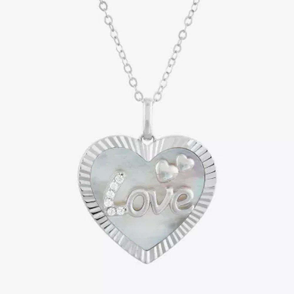 Womens White Mother Of Pearl Sterling Silver Heart 18 Inch Pendant Necklace