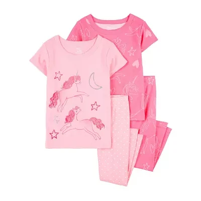Carter's Baby Girls Rib Round Neck Short Sleeve 4-pc. Pajama Sets