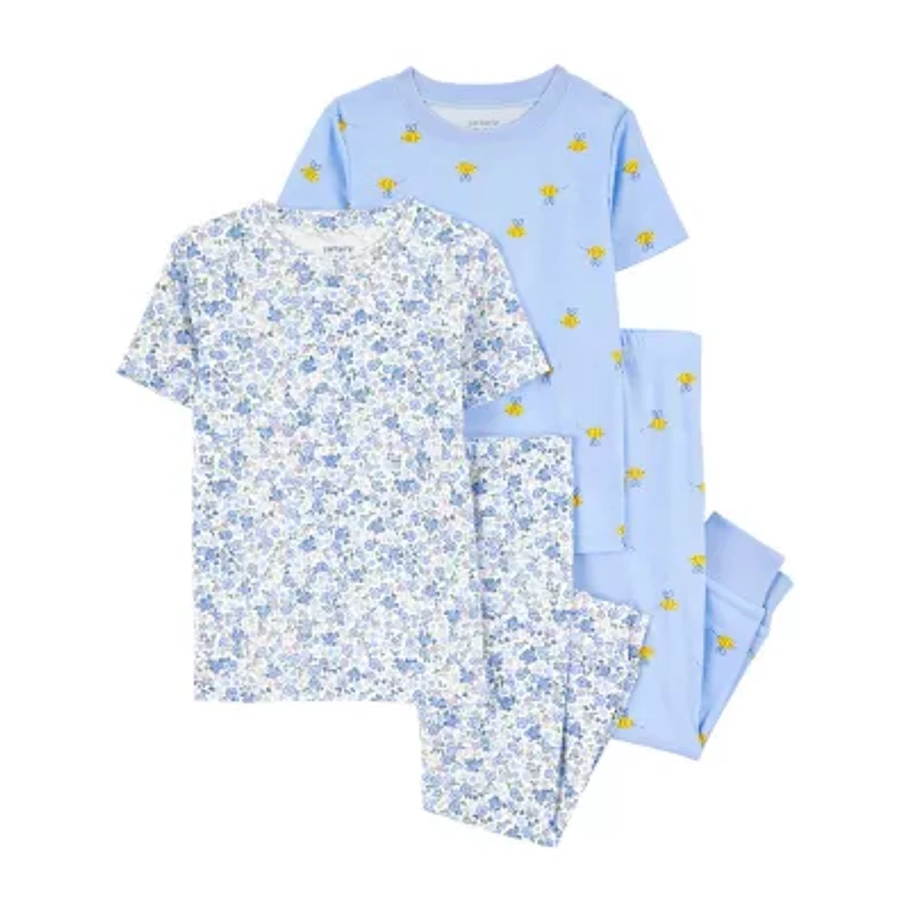 Carter's Baby Girls Rib Round Neck Short Sleeve 4-pc. Pajama Sets