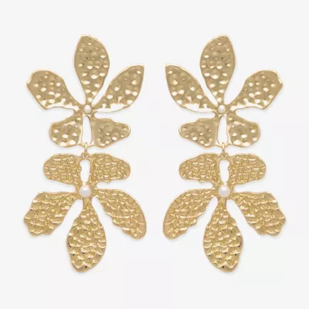 Bijoux Bar Gold Tone Womens Flower Drop Earrings