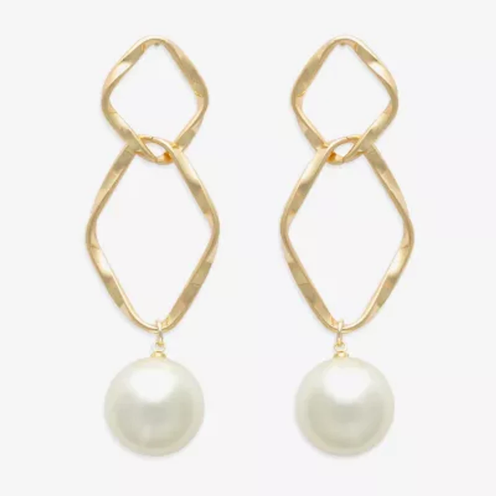 Bijoux Bar Gold Tone Womens Simulated Pearl Drop Earrings