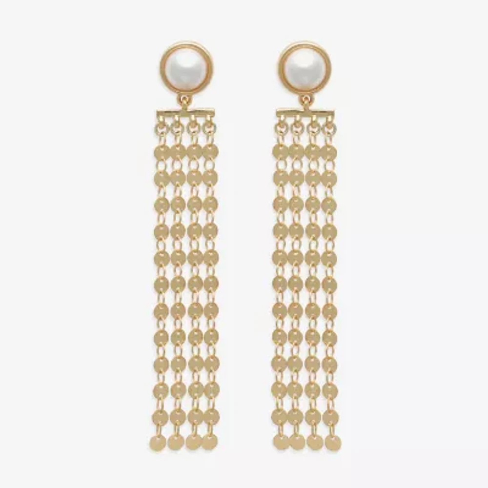 Bijoux Bar Gold Tone Womens Simulated Pearl Drop Earrings