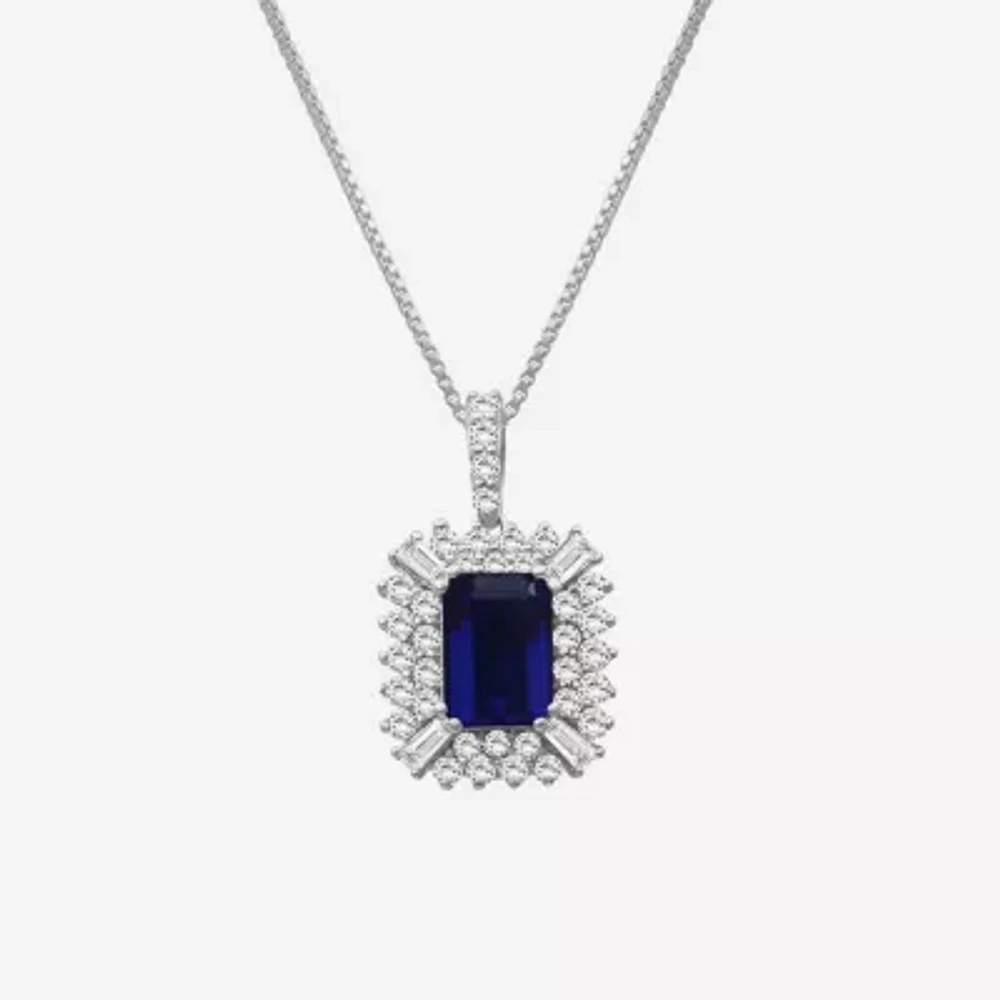 Womens Emeral-cut Gemstone & 1/2 CT. T.W. Lab-Grown Diamond 10K Gold Pendant Necklace
