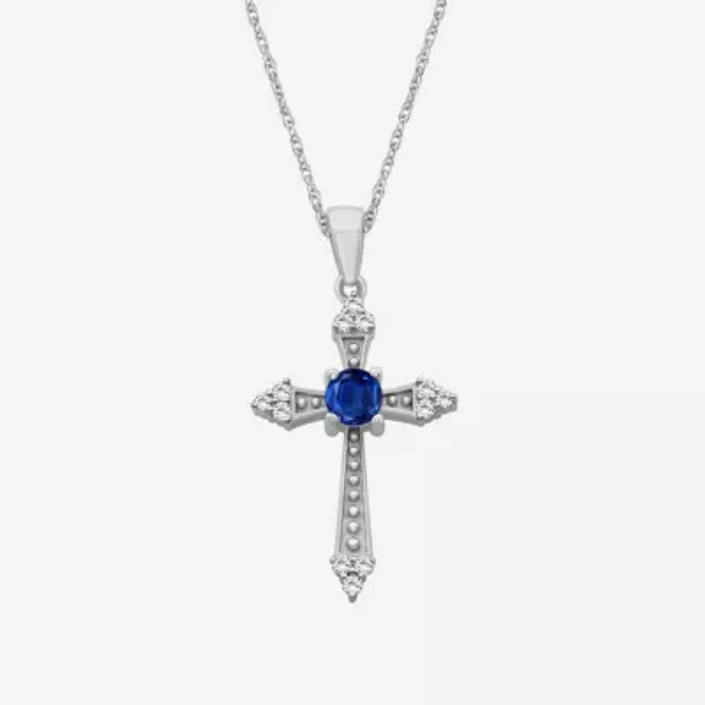 Womens Diamond Accent Gemstone 10K White Gold Cross 18 Inch Pendant Necklace