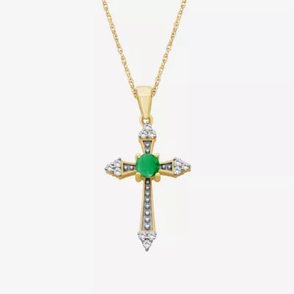 Womens Diamond Accent Gemstone 10K White Gold Cross 18 Inch Pendant Necklace