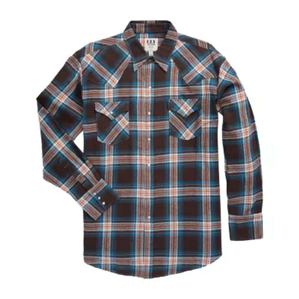 Ely Cattleman Brawny Mens Long Sleeve Classic Fit Tall Flannel Shirt