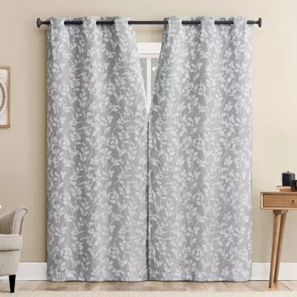Sun Zero Glynn Gaia Woven Floral Magnetic Closure Grommet Top Energy Saving 100% Blackout Set of 2 Curtain Panel