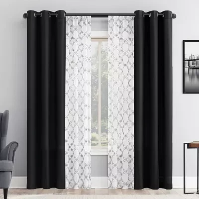 No 918 Harmon Embroidered Grommet Top Light-Filtering Set of 4 Curtain Panel