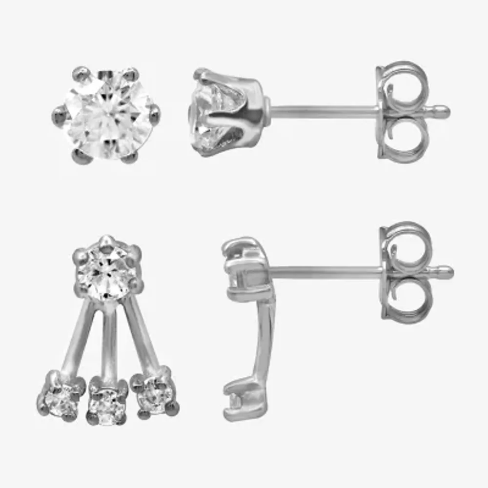 Itsy Bitsy Sterling Silver Womens Cubic Zirconia Sterling Silver Hypoallergenic 2 Pair Earring Set