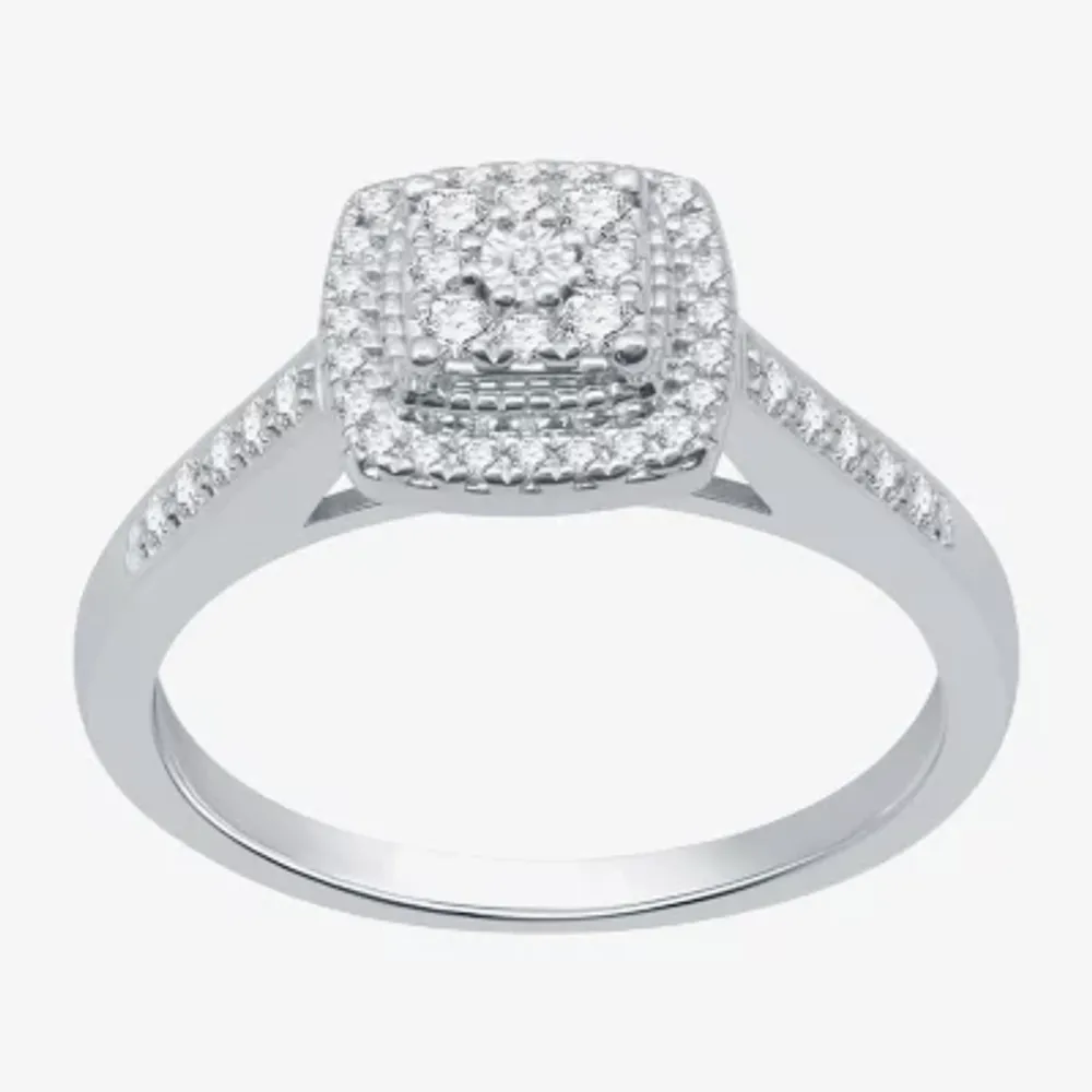 I Said Yes (H-I / I1) Womens 1/4 CT. T.W. Lab Grown White Diamond Sterling Silver Side Stone Halo Engagement Ring