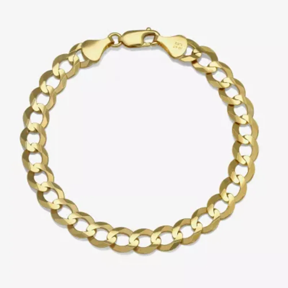 Mens 10K Gold 8 1/2 Inch Solid Curb Chain Bracelet