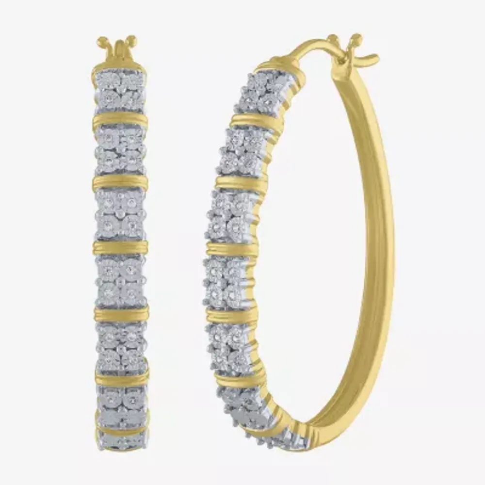 Womens 1/10 CT. T.W. Natural White Diamond 14K Gold Over Silver 36mm Hoop Earrings