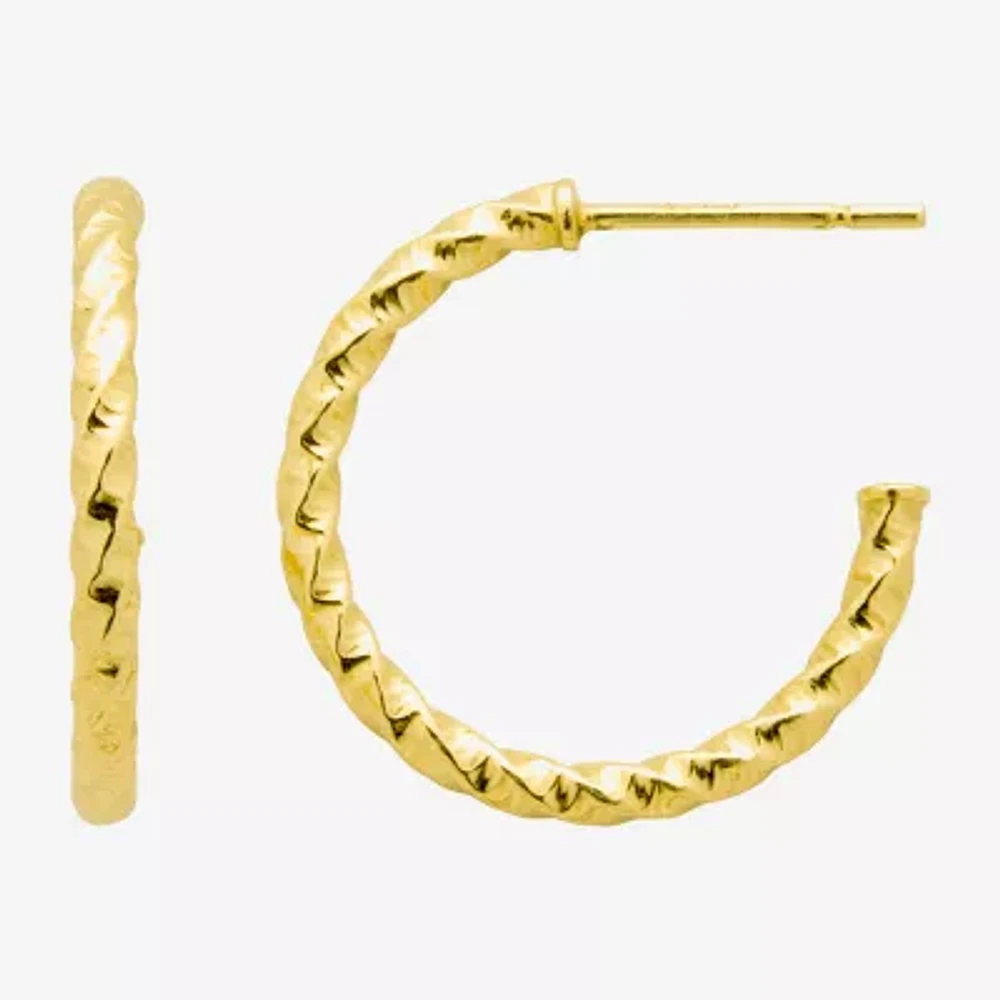 Silver Treasures Twisted Womens 14K Gold Over Silver Sterling Silver 19.9mm Hoop Earrings