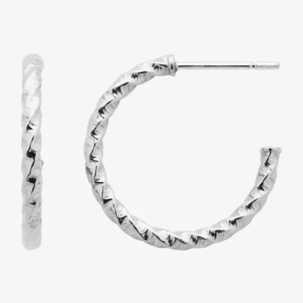 Silver Treasures Twisted Womens Sterling Silver 19.9mm Hoop Earrings
