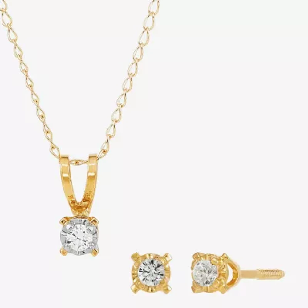 Girls Natural White Diamond 14K Gold Round 2-pc. Jewelry Set
