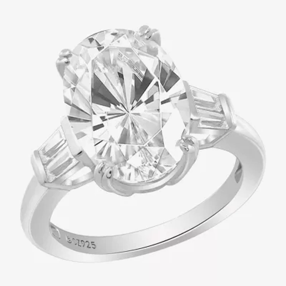 Diamonart Womens Cubic Zirconia Sterling Silver Oval Side Stone Engagement Ring