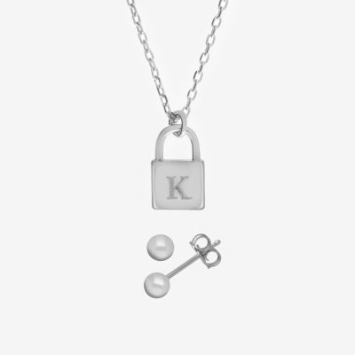 Itsy Bitsy Initial Womens Sterling Silver Hypoallergenic 2-pc. Jewelry Set
