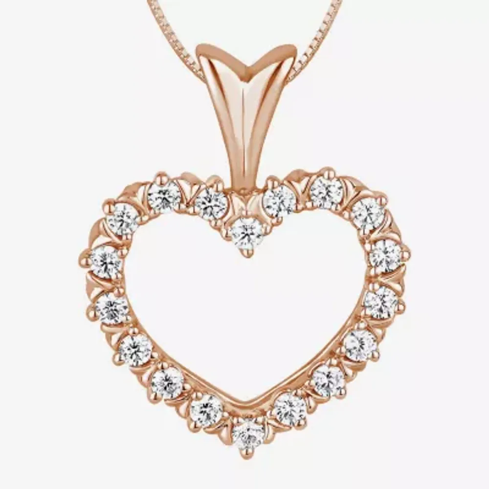 Womens 1/4 CT. T.W. Natural White Diamond 10K Gold Heart 18 Inch Pendant Necklace