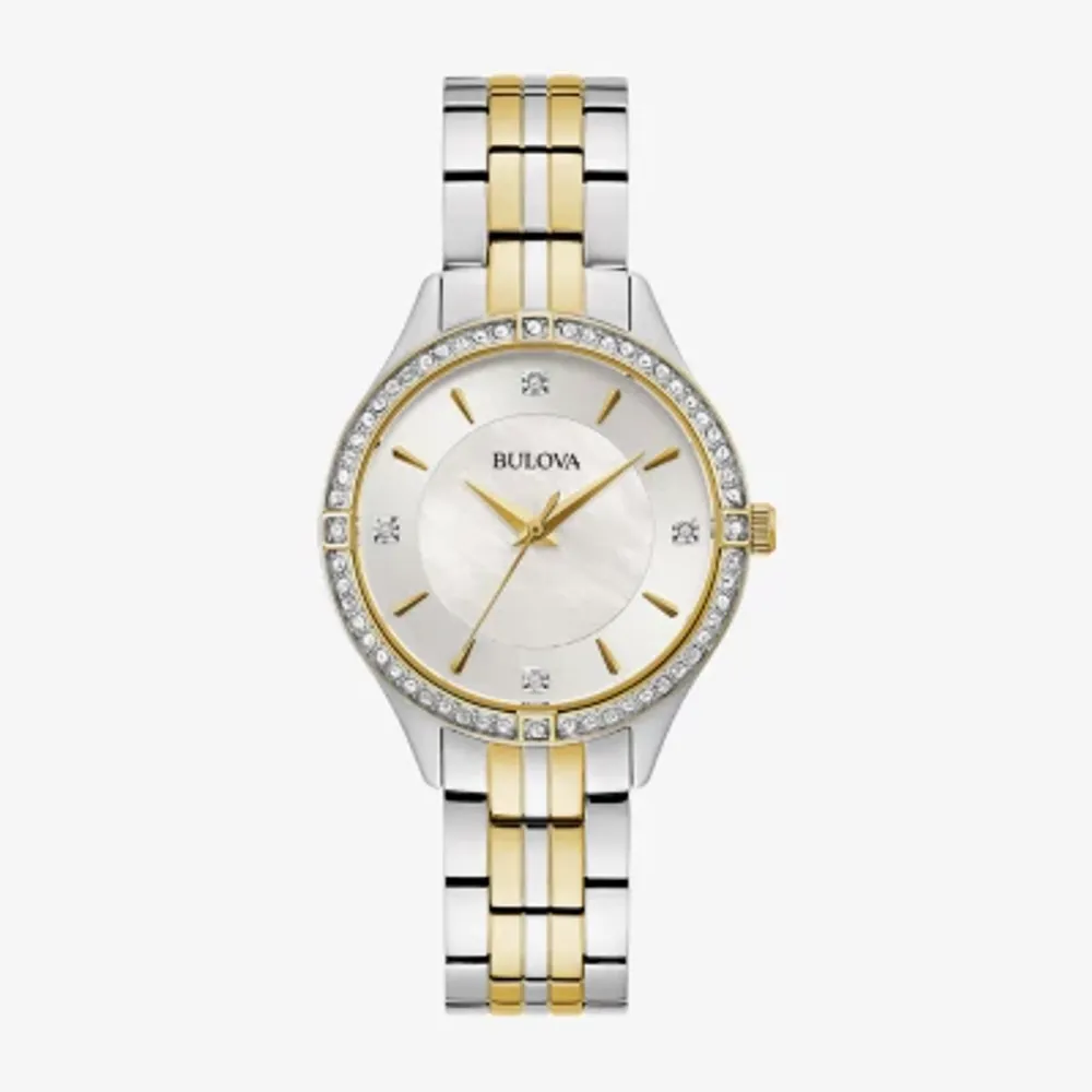 Bulova Crystal Womens Crystal Accent Two Tone Stainless Steel Bracelet Watch 98l273