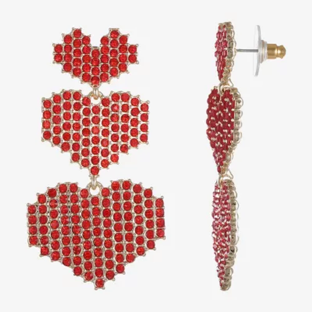 Bijoux Bar Gold Tone Womens Red Glass Heart Drop Earrings