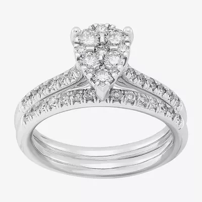 Womens 1 CT. T.W. Natural White Diamond 10K White Gold Bridal Set