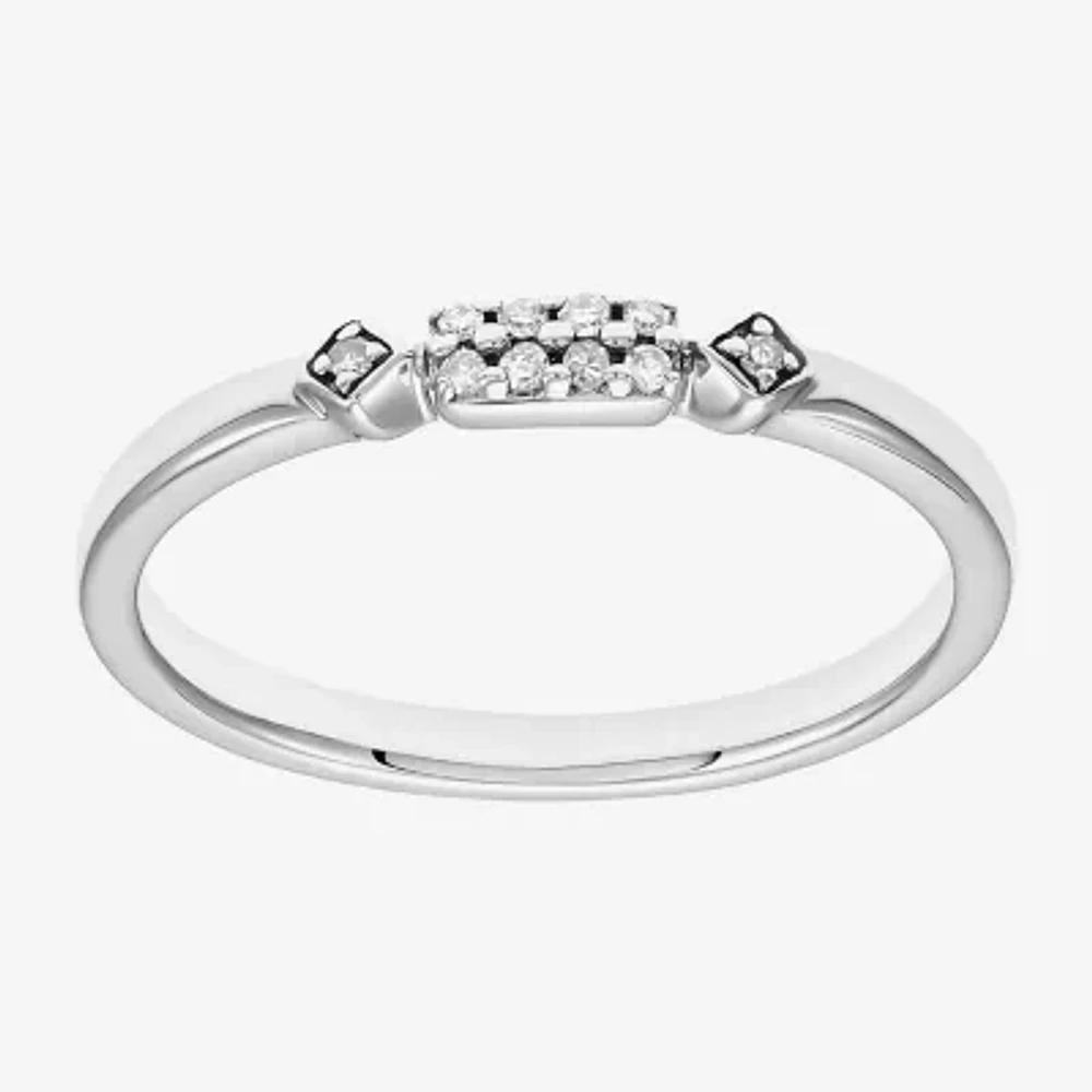 Womens 2MM Diamond Accent Natural White Diamond 10K White Gold Band