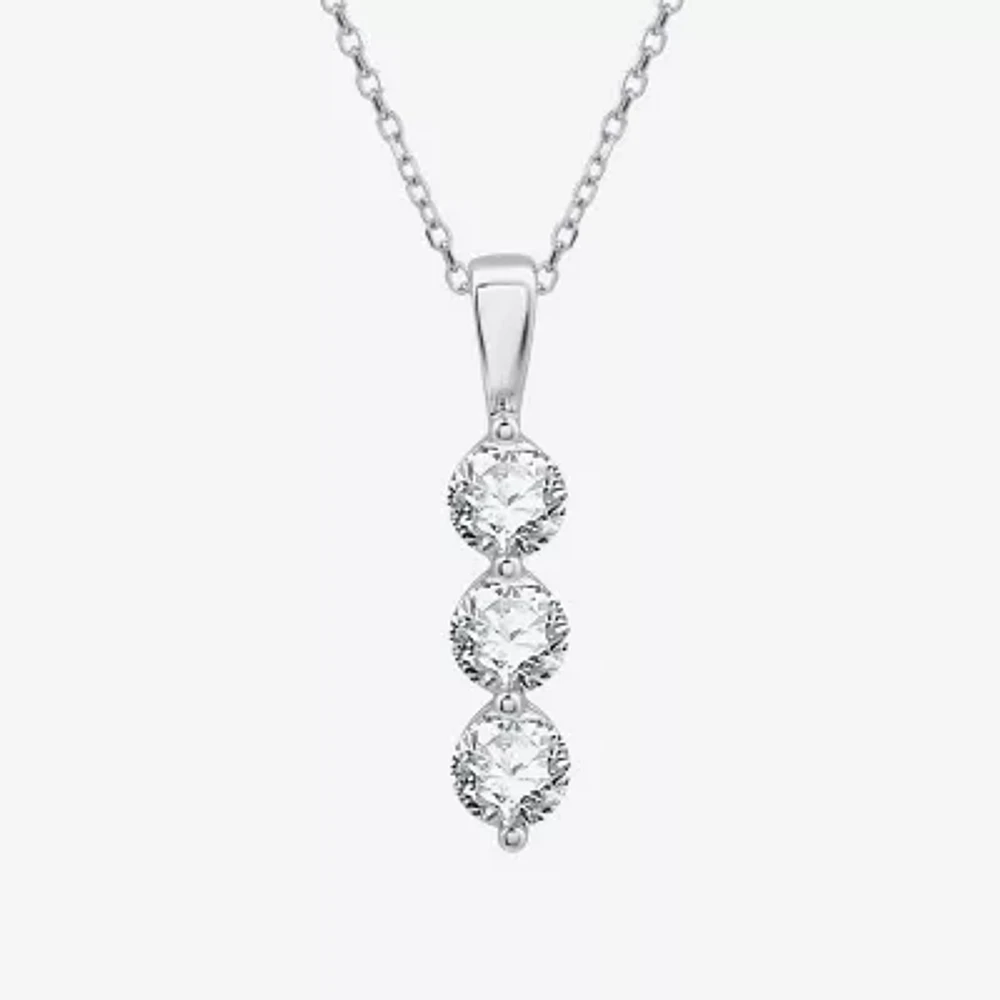 (G / Si1-Si2) Womens 1 CT. T.W. Lab Grown White Diamond 10K White Gold 18 Inch Pendant Necklace