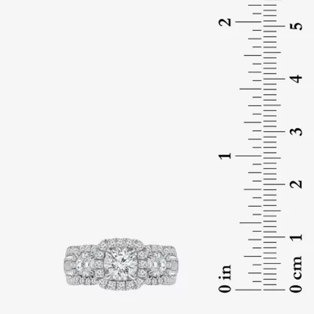 (I / I1) Love Lives Forever Womens 2 CT. T.W. Lab Grown White Diamond 10K or 14K Gold Cushion Side Stone 3-Stone Engagement Ring