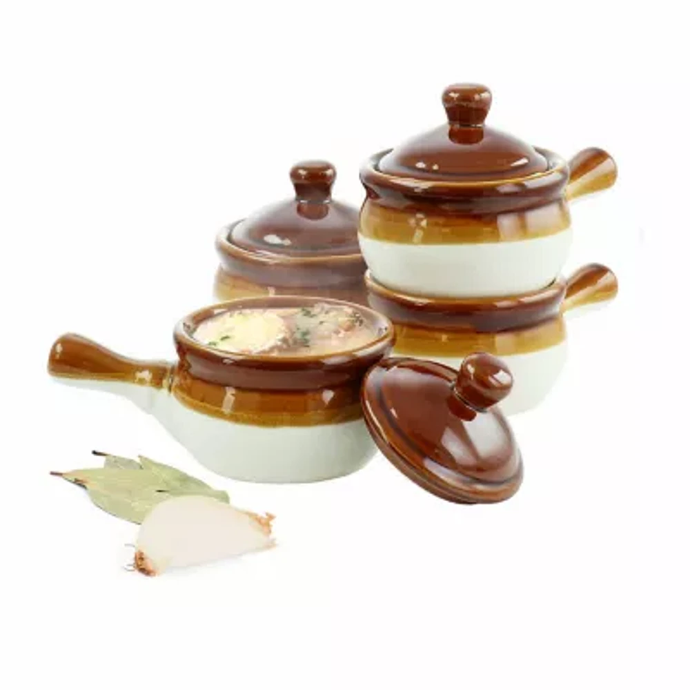 Elama Long Handle French Onion 4-pc. Stoneware Soup Bowl