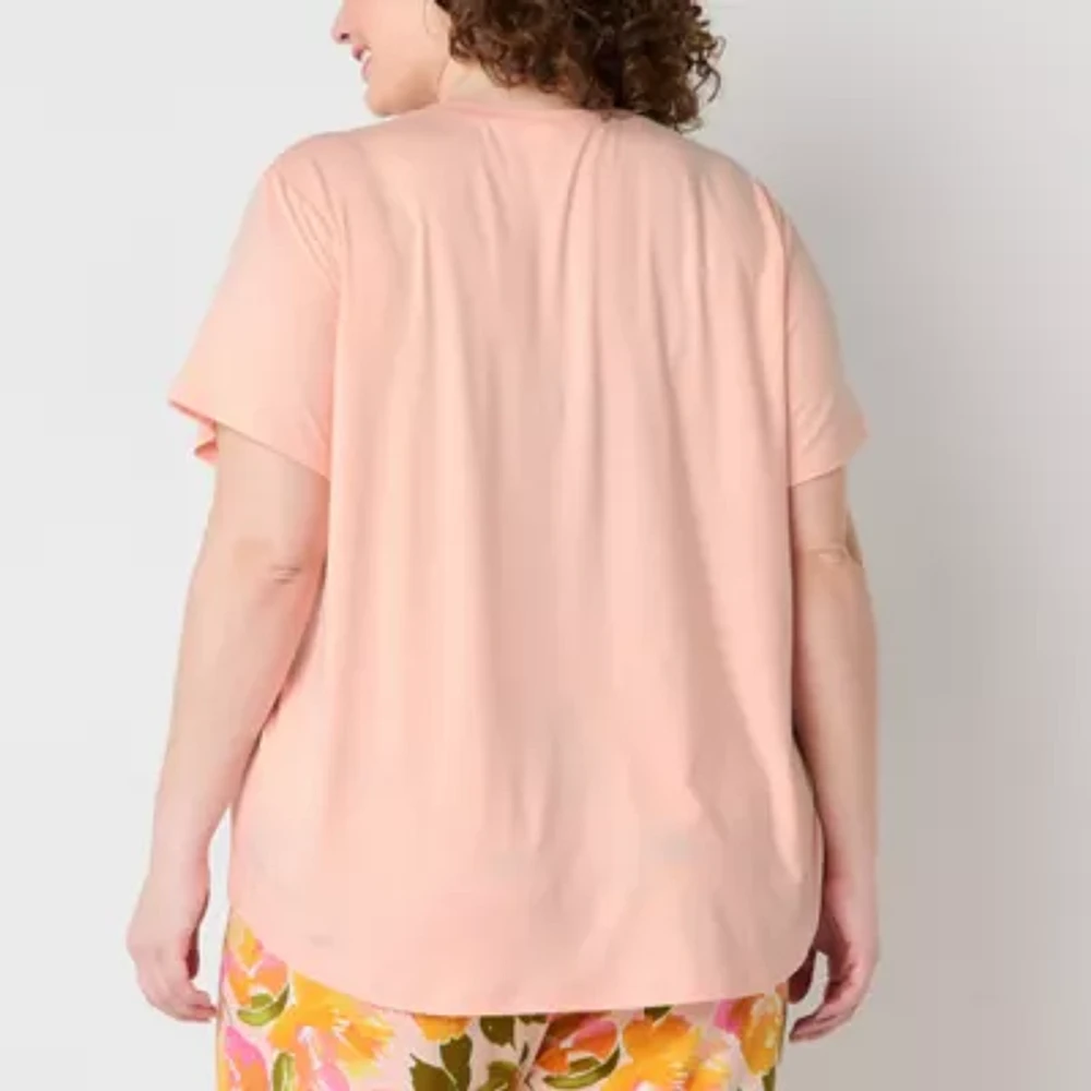 Sleep Chic Womens V Neck Short Sleeve Plus Pajama Top