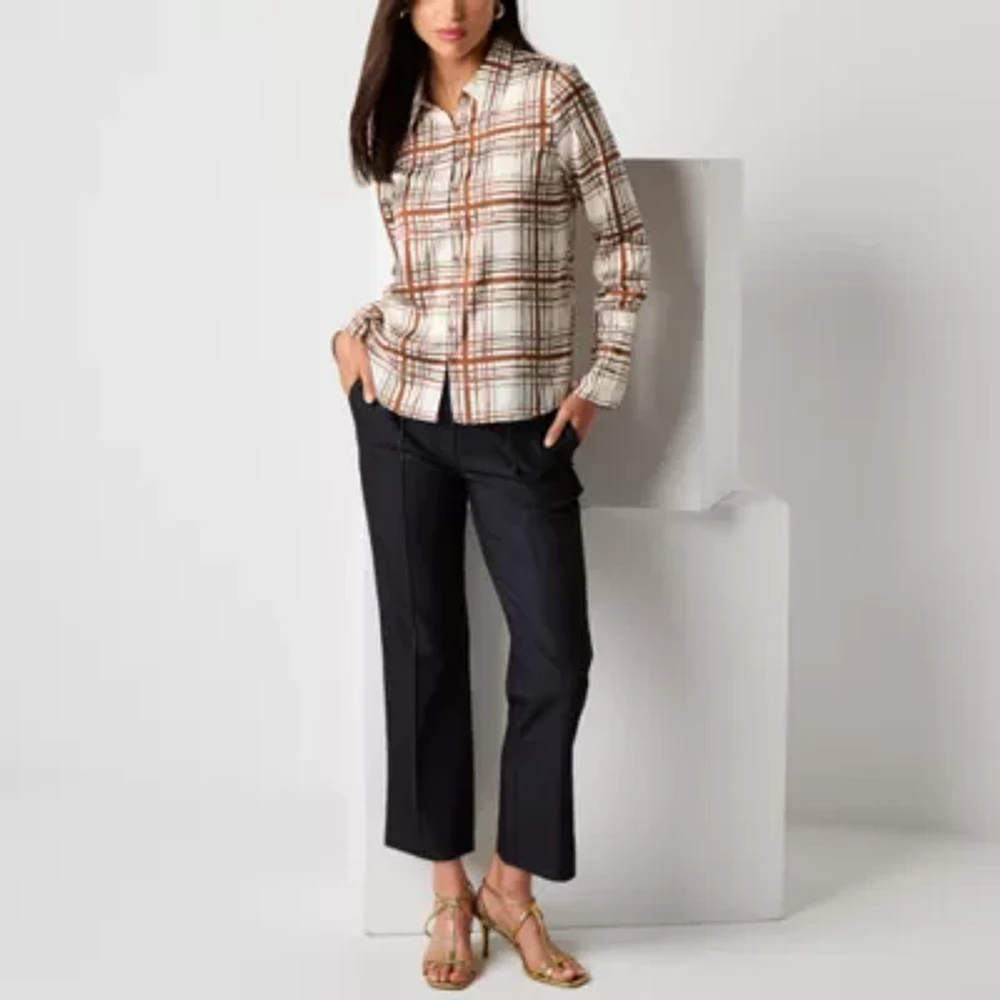 Worthington Womens Long Sleeve Cuffed Fitted Button-Down Shirt