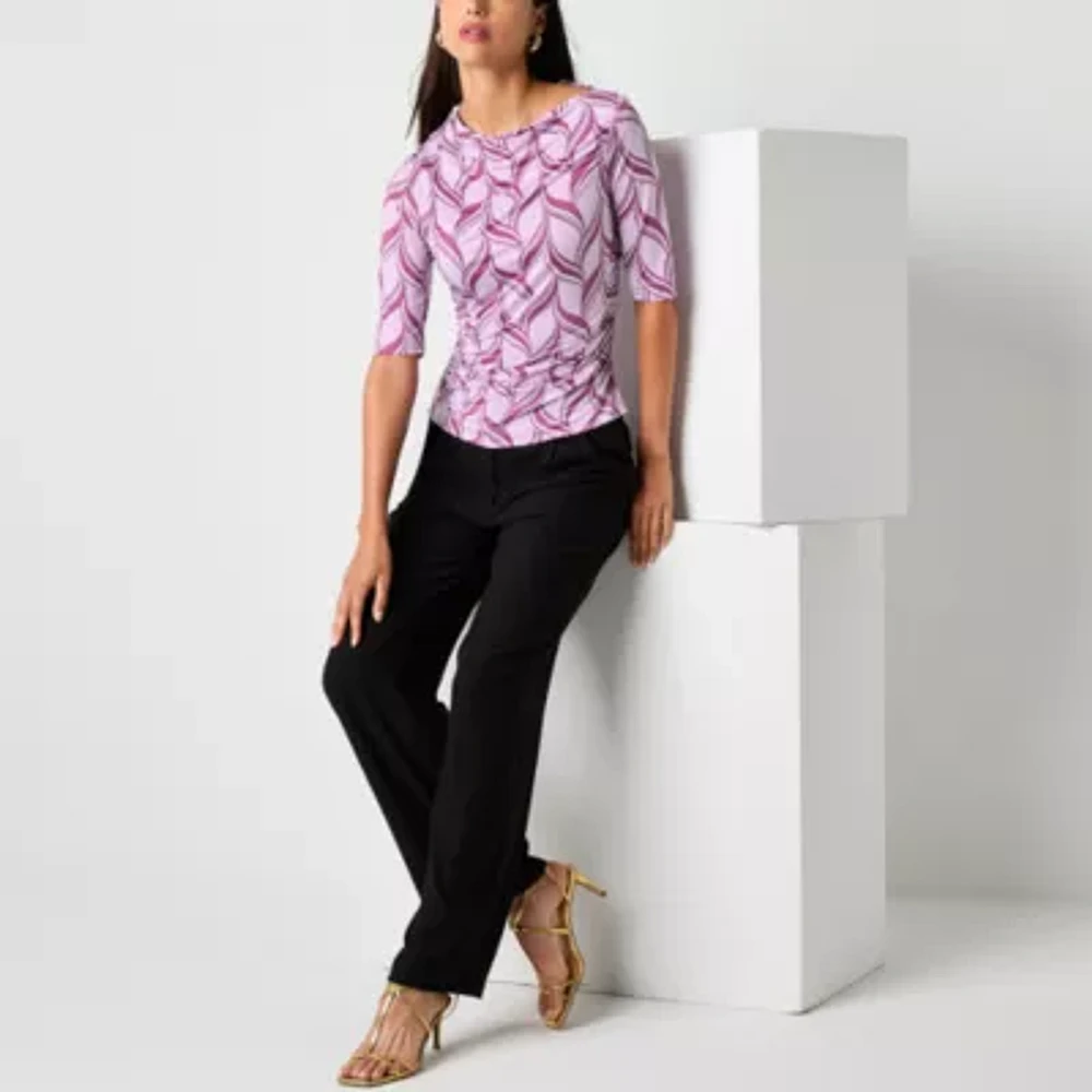 Worthington Womens Boat Neck Long Sleeve Blouse