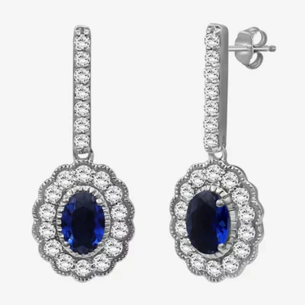 Womens Oval-cut Gemstone & 3/4 CT. T.W. Lab-Grown Diamond 10K Gold Drop Earrings