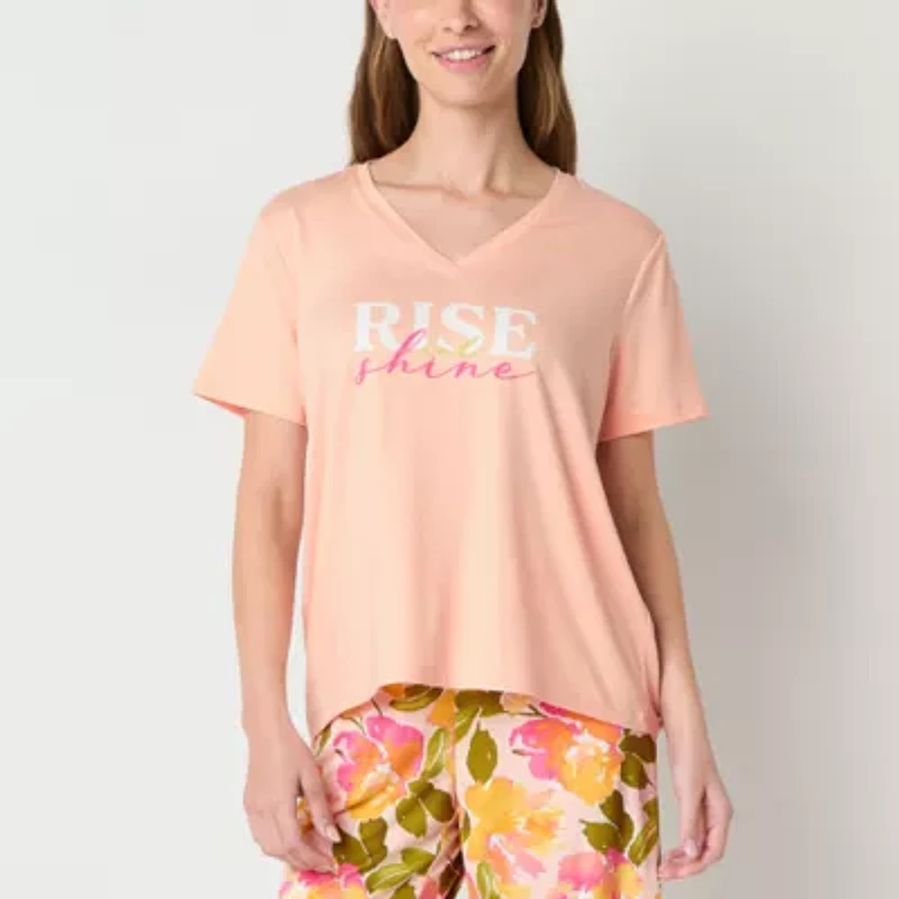Sleep Chic Womens V Neck Short Sleeve Pajama Top