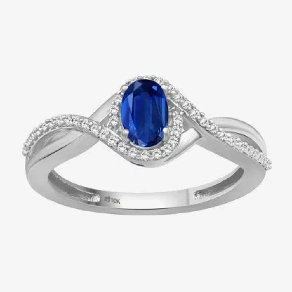 Womens Gemstone & 1/10 CT. T.W. Natural Diamond 10K Gold Oval Cocktail Ring
