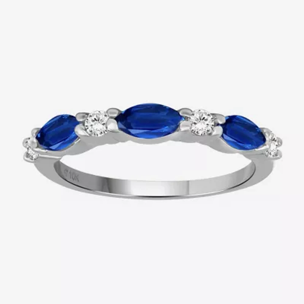 Womens Gemstone & 1/8 CT. T.W. Natural Diamond 10K Gold Marquise Band
