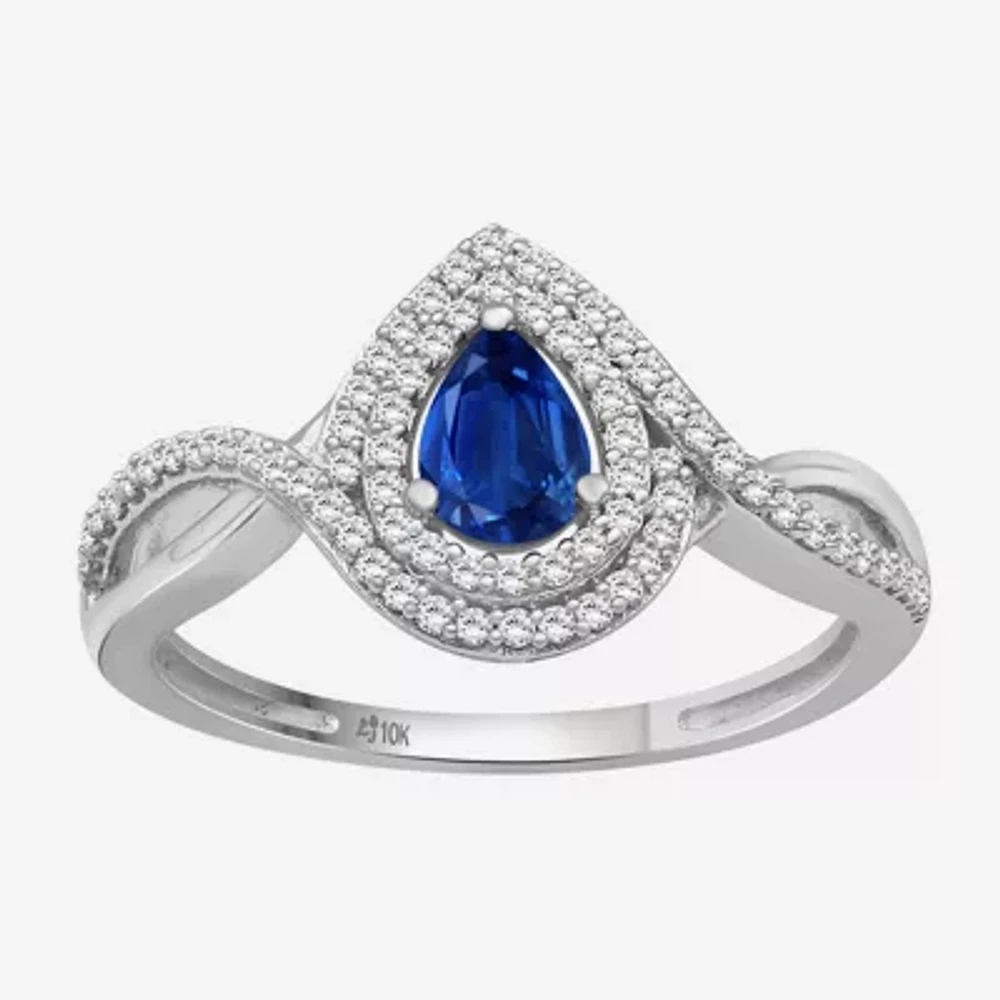 Womens Gemstone & 1/5 CT. T.W. Natural Diamond 10K Gold Pear Cocktail Ring