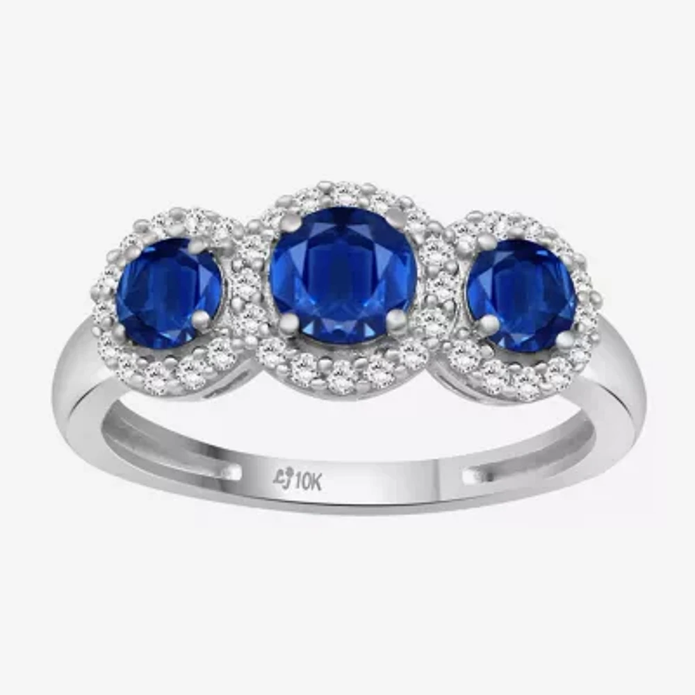 Womens Gemstone & 1/5 CT. T.W. Natural Diamond 10K Gold 3-Stone Cocktail Ring