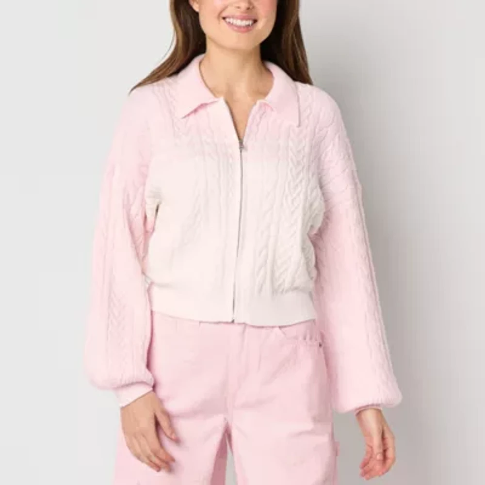 Forever 21 Cable Knit Womens Long Sleeve Zipper Juniors Cardigan