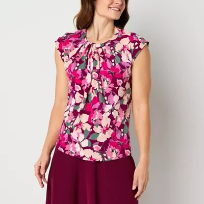 Liz Claiborne Womens Round Neck Sleeveless Blouse