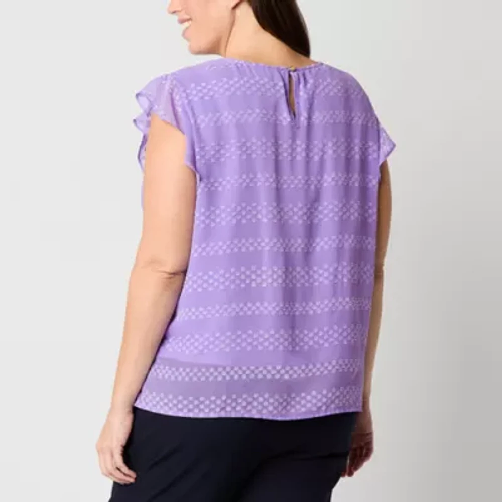 Liz Claiborne Womens Round Neck Short Sleeve Plus Blouse