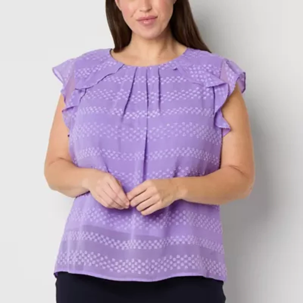 Liz Claiborne Womens Round Neck Short Sleeve Plus Blouse