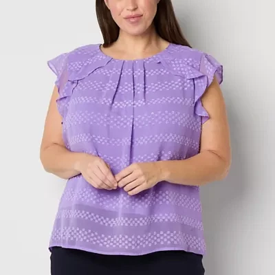 Liz Claiborne Womens Round Neck Short Sleeve Plus Blouse