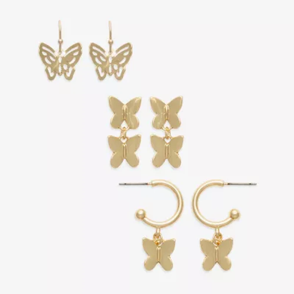Mixit Womens Butterfly 3 Pair Earring Set