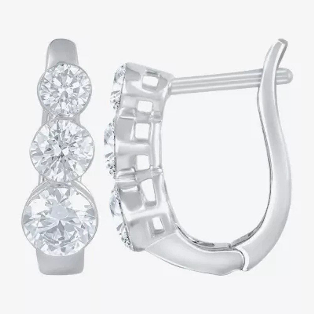 Floating Diamonds (F / Vs2) Womens 2 CT. T.W. Lab Grown White Diamond 14K White Gold 16.1mm Hoop Earrings