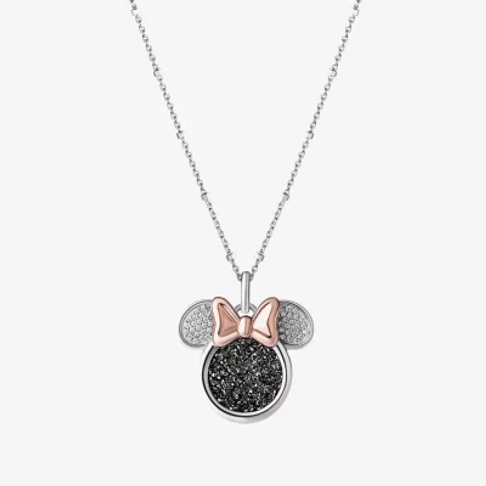 Disney Jewels Collection Womens 1/10 CT. T.W. Natural White Diamond 14K Rose Gold Over Silver Sterling Silver Bow 18 Inch Pendant Necklace