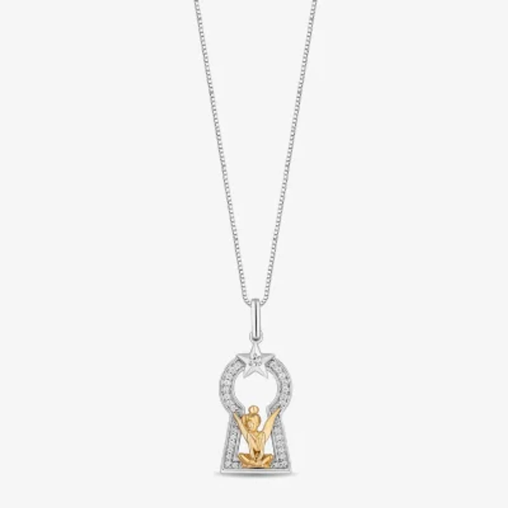 Enchanted Disney Fine Jewelry Womens 1/10 CT. T.W. Natural White Diamond 14K Gold Over Silver Sterling Silver 18 Inch Pendant Necklace