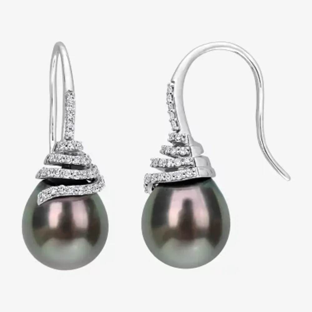 Womens 1/3 CT. T.W. Black Cultured Tahitian Pearl 14K Gold 14K White Gold Drop Earrings